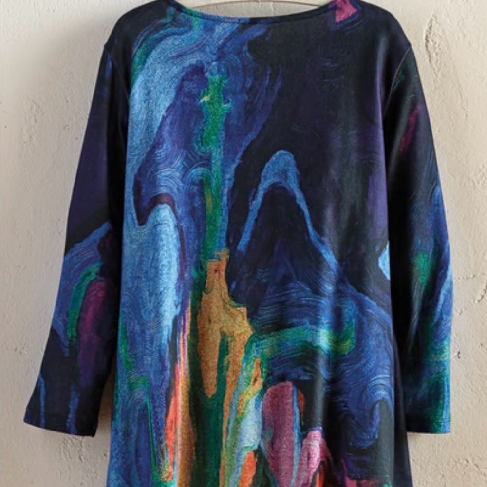 Beautiful Abstract-Print Blue Long Sleeve Tunic Top - Picture 3 of 7